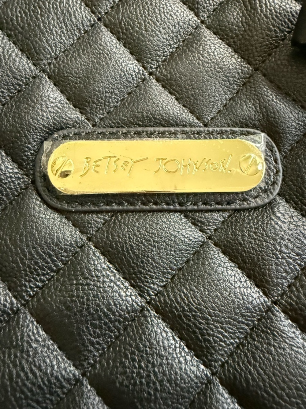 Betsey Johnson Black Tie Affair Quilted Tote - Gold Stud Details, Floral Lining - Picture 2 of 11